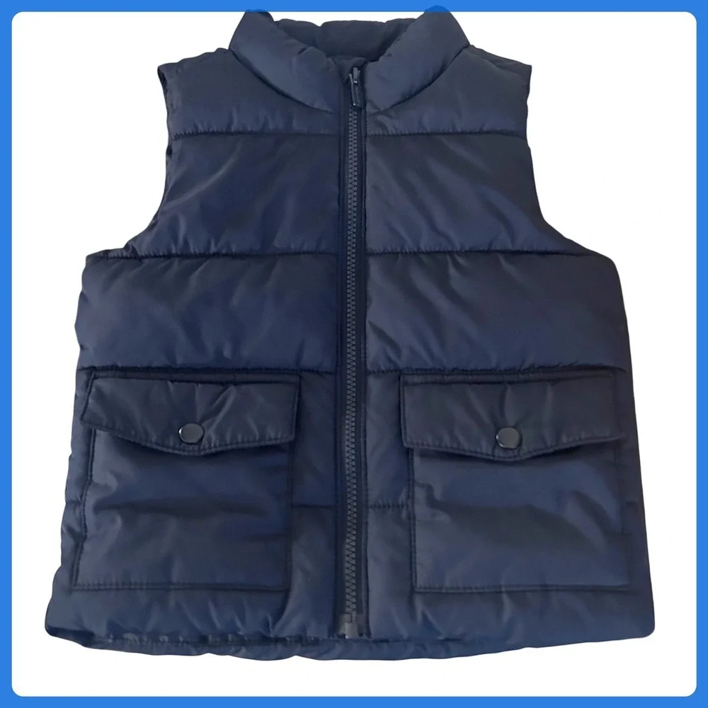 Old Navy Puffer Vest Navy Blue Sz. 3T Water Resistant Padded Zip‎ Front Pockets